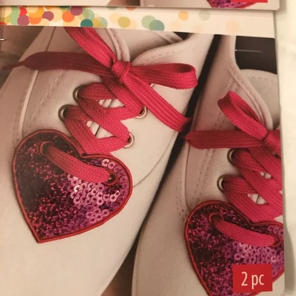 Simplicity White Kids Sneakers with Hot Pink Laces and Sequin Heart Patches - Picture 1 of 3